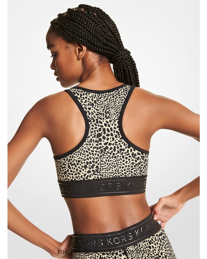 mujer caqui Sujetador deportivo con cremallera frontal en mezcla de nailon con estampado animal gráfico Michael Kors T46HB0453