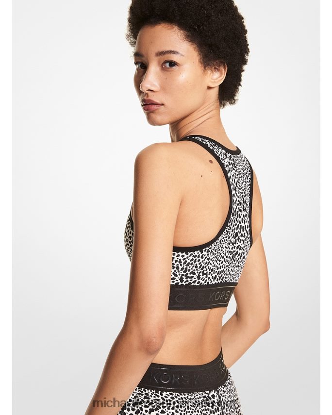 mujer hueso Sujetador deportivo con cremallera frontal en mezcla de nailon con estampado animal gráfico Michael Kors T46HB0630
