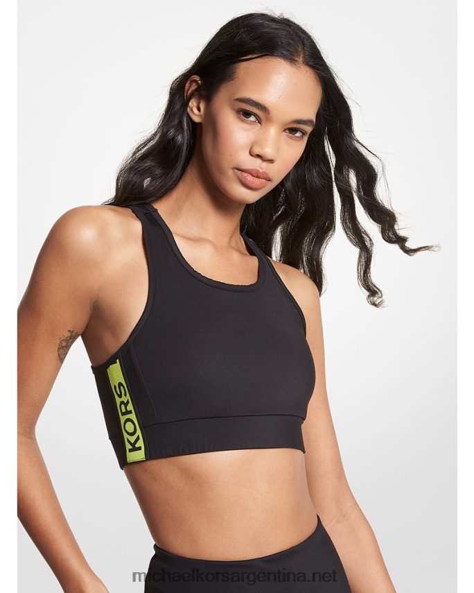 mujer negro sujetador deportivo de nailon elástico con cinta del logo Michael Kors T46HB0631