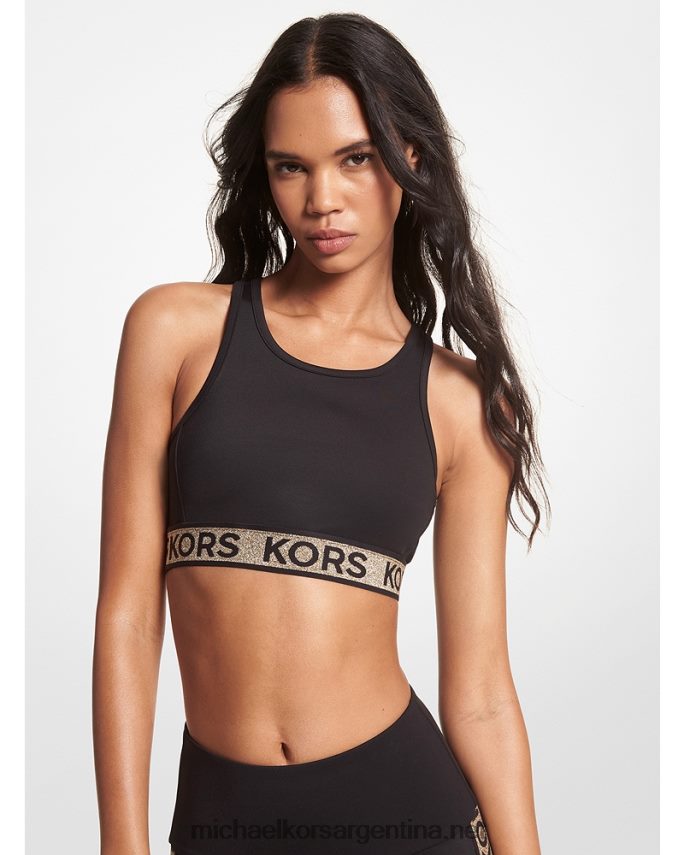 mujer oro negro sujetador deportivo de nailon elástico con cinta del logo Michael Kors T46HB0437