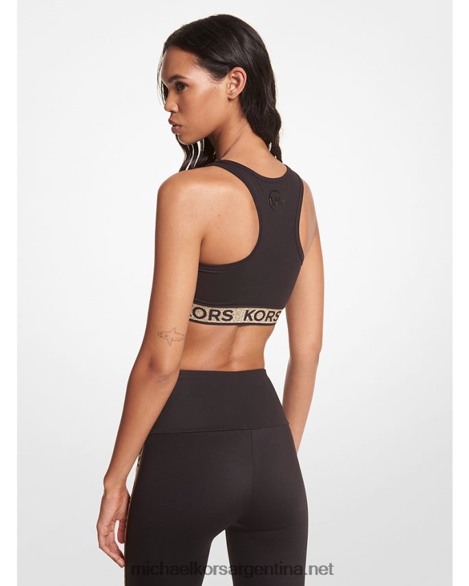mujer oro negro sujetador deportivo de nailon elástico con cinta del logo Michael Kors T46HB0437