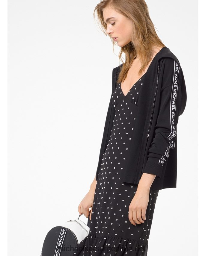 mujer blanco negro sudadera con cremallera y cinta del logo Michael Kors T46HB0528