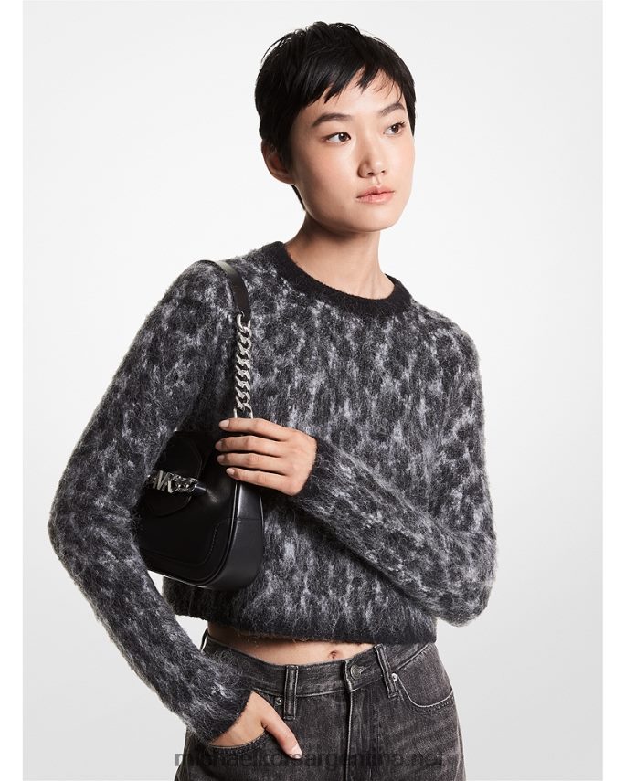 mujer brezo perla suéter corto con motivo de leopardo en jacquard Michael Kors T46HB0472