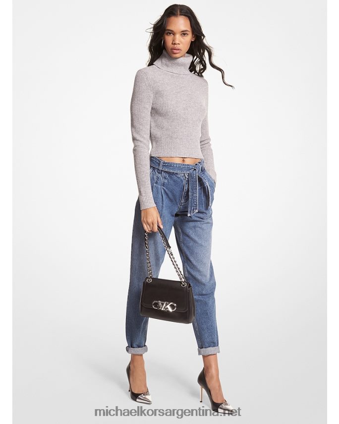 mujer brezo perla suéter corto de lana elástica con cuello alto Michael Kors T46HB0440