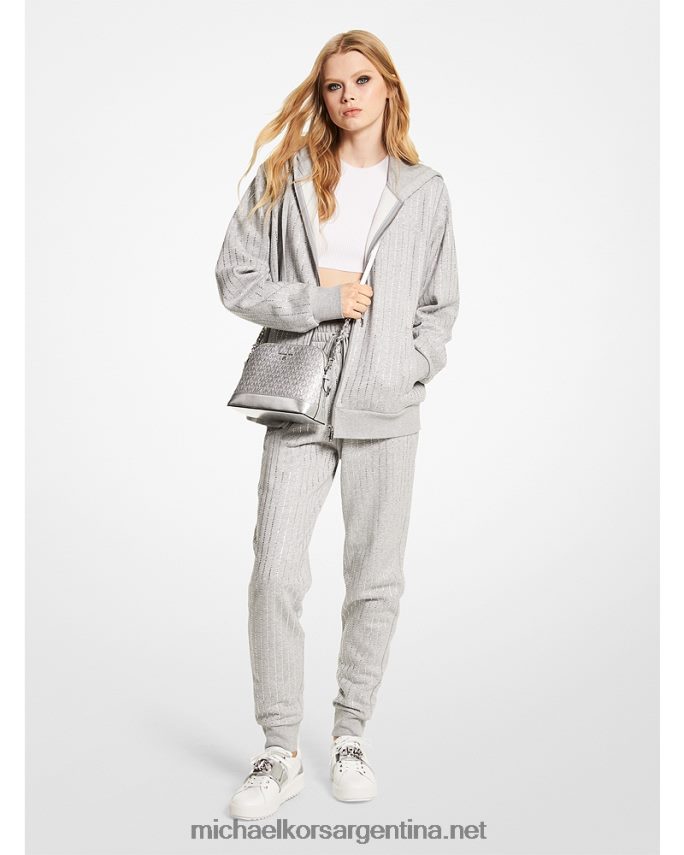 mujer brezo perla sudadera con capucha y cremallera en mezcla de algodón orgánico con rayas finas Michael Kors T46HB0427