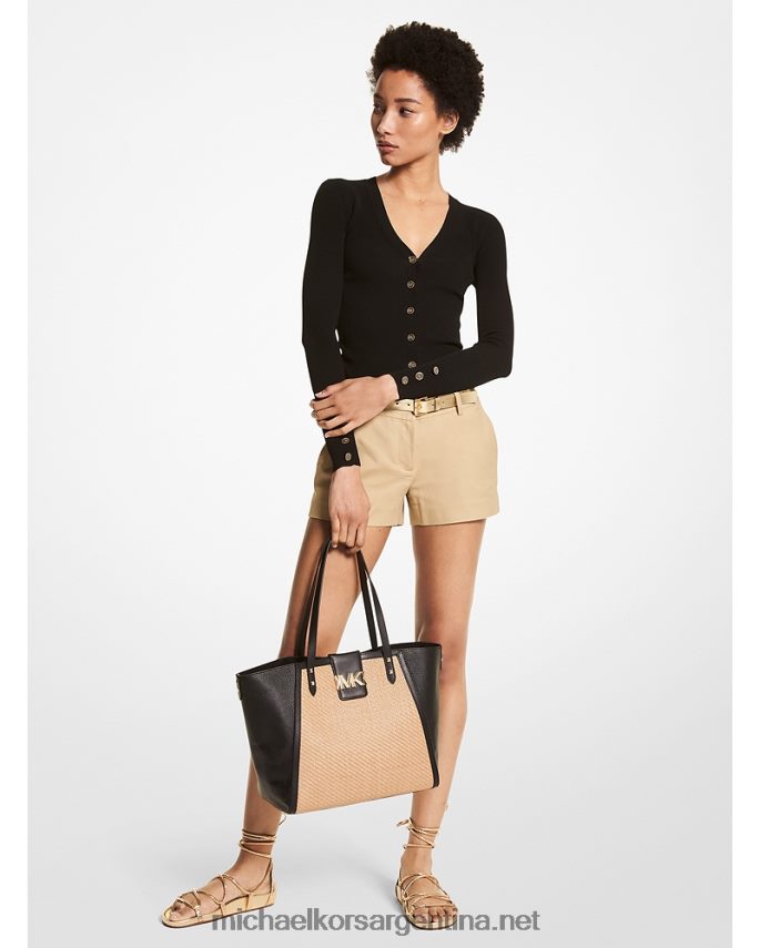 mujer negro cárdigan de canalé en mezcla de viscosa con botones y logo Michael Kors T46HB0523