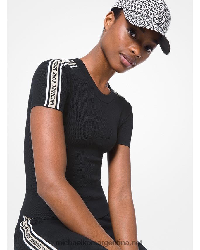 mujer negro suéter tejido texturizado con cinta del logo Michael Kors T46HB0461