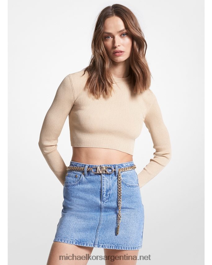 mujer oro suéter corto de canalé metalizado Michael Kors T46HB0377