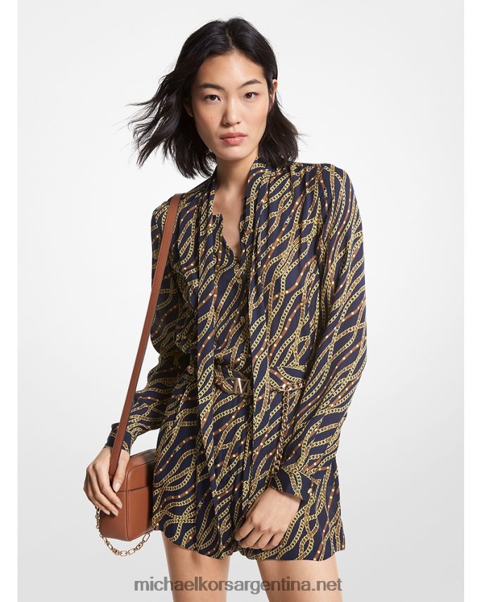 mujer azul medianoche mameluco de georgette con estampado de estado Michael Kors T46HB045