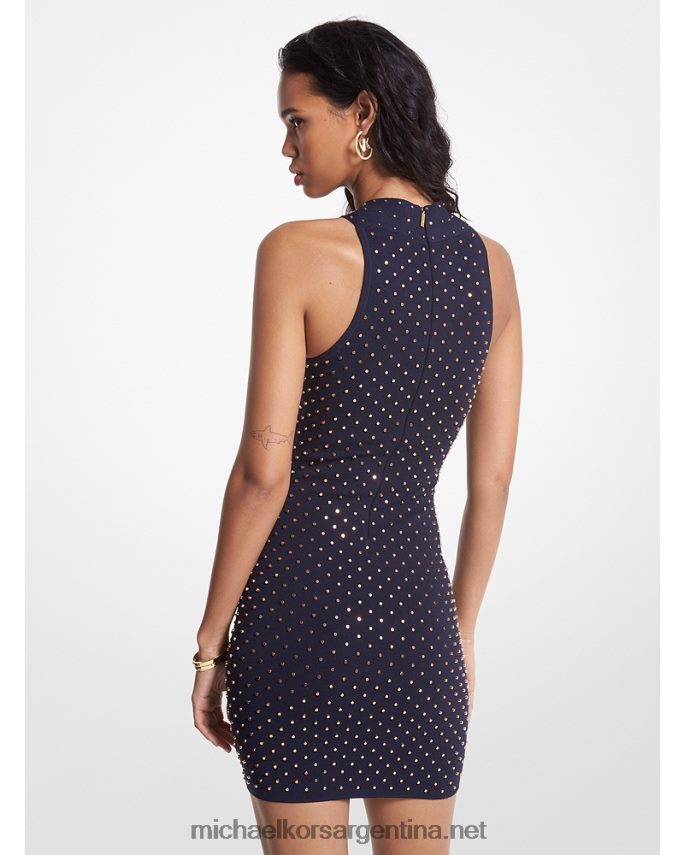 mujer azul medianoche/oro vestido halter de punto elástico con tachuelas Michael Kors T46HB018