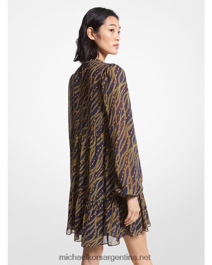 mujer azul medianoche vestido babydoll de georgette con estampado de estado Michael Kors T46HB044