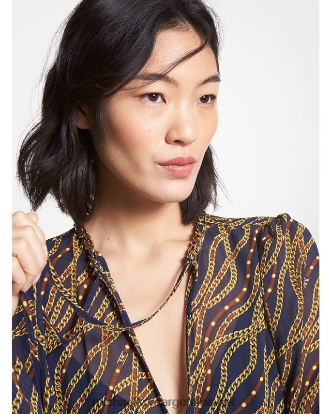 mujer azul medianoche vestido babydoll de georgette con estampado de estado Michael Kors T46HB044