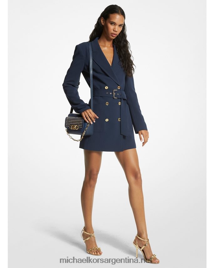 mujer azul medianoche vestido blazer de crepé con cinturón Michael Kors T46HB048