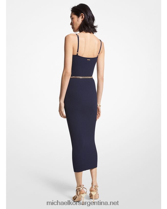 mujer azul medianoche vestido bustier de canalé de viscosa elástica con cinturón Michael Kors T46HB028