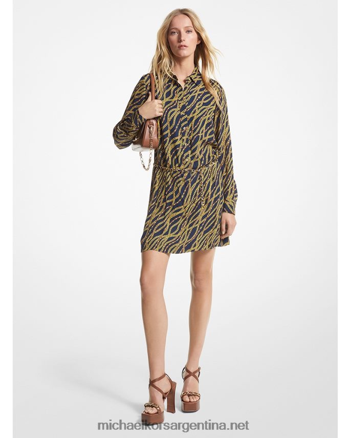 mujer azul medianoche vestido camisero de georgette con estampado de estado Michael Kors T46HB079