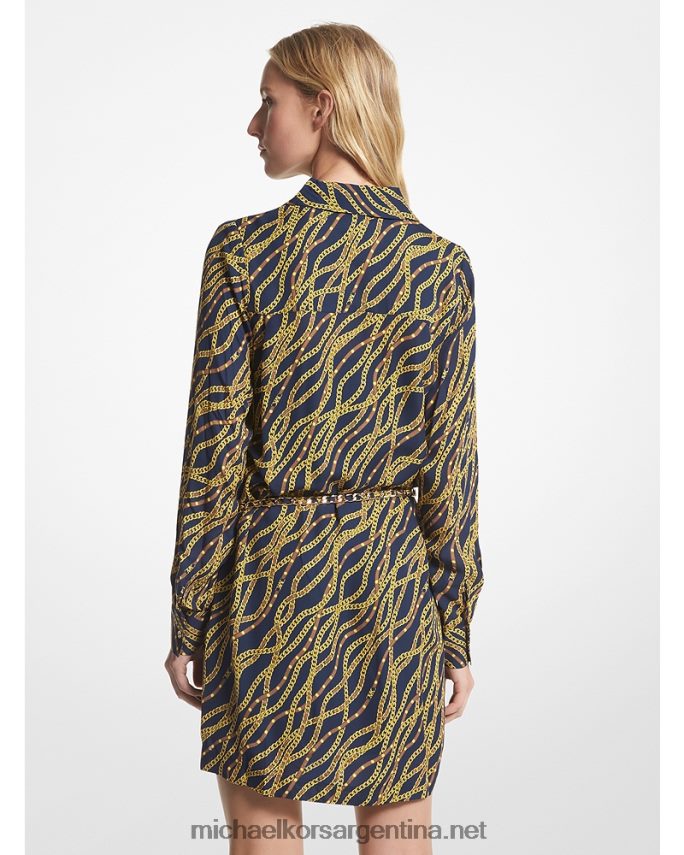 mujer azul medianoche vestido camisero de georgette con estampado de estado Michael Kors T46HB079