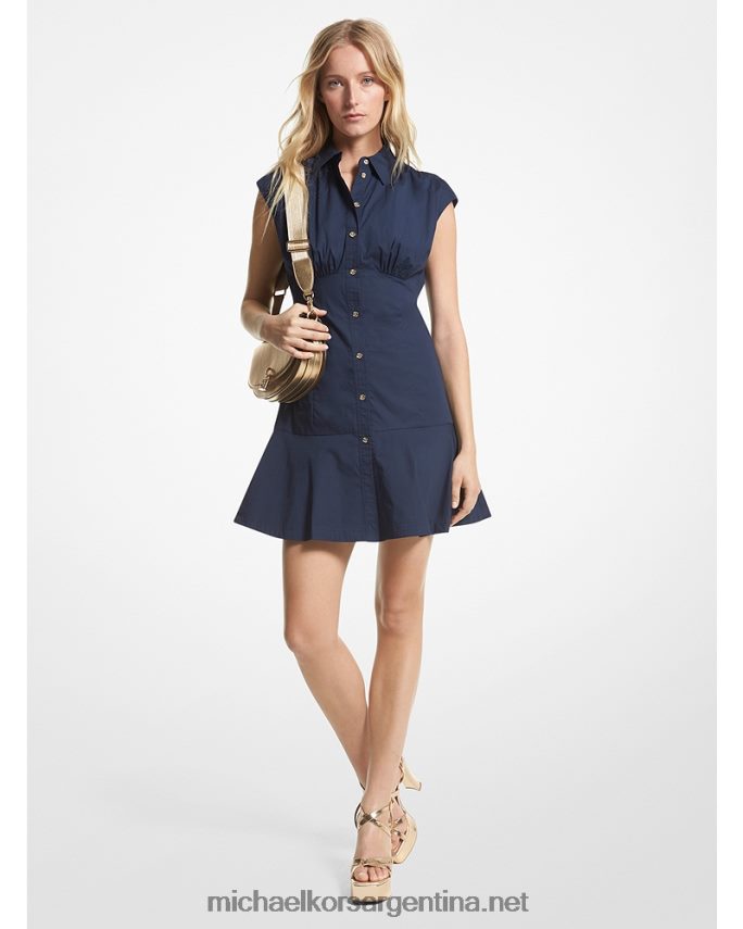 mujer azul medianoche vestido camisero de popelina de algodón orgánico Michael Kors T46HB013