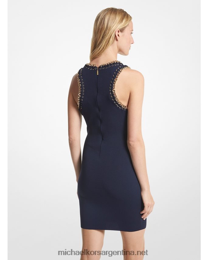 mujer azul medianoche vestido de punto elástico con cadena Michael Kors T46HB023