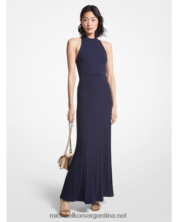 mujer azul medianoche vestido halter de canalé Michael Kors T46HB011