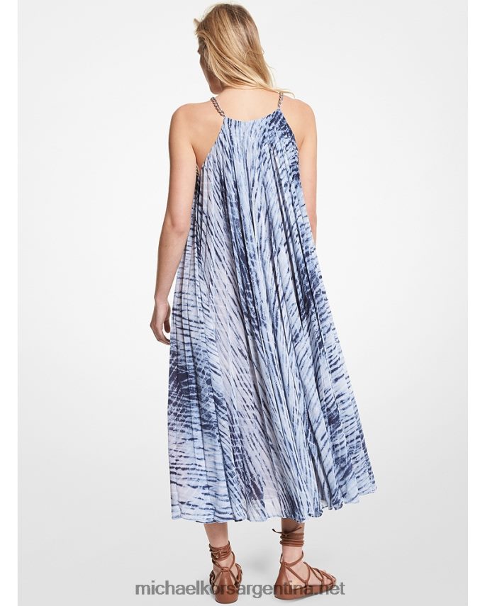 mujer azul medianoche vestido halter de georgette con efecto teñido anudado Michael Kors T46HB0156