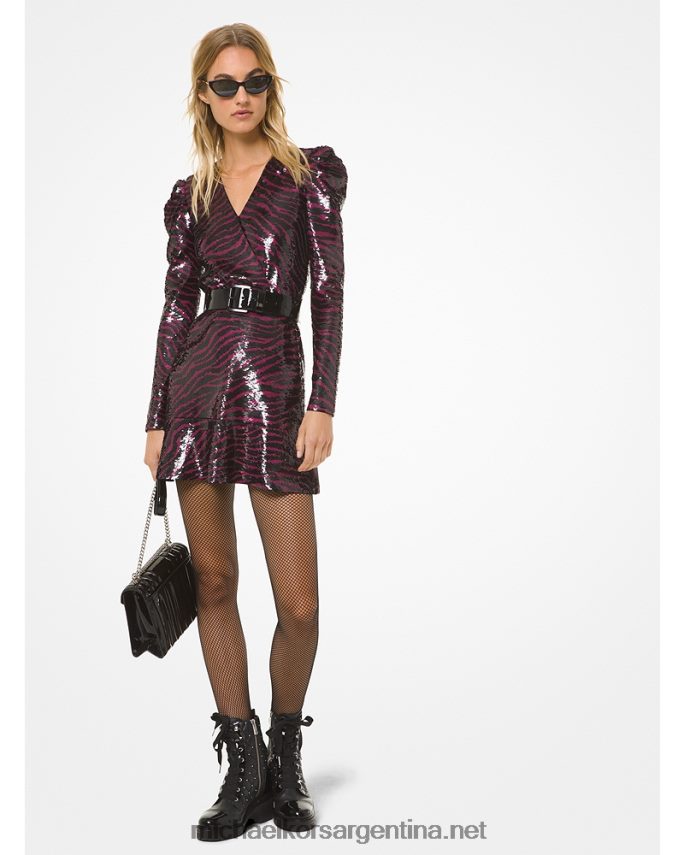 mujer baya vestido con volantes y lentejuelas de tigre Michael Kors T46HB0180