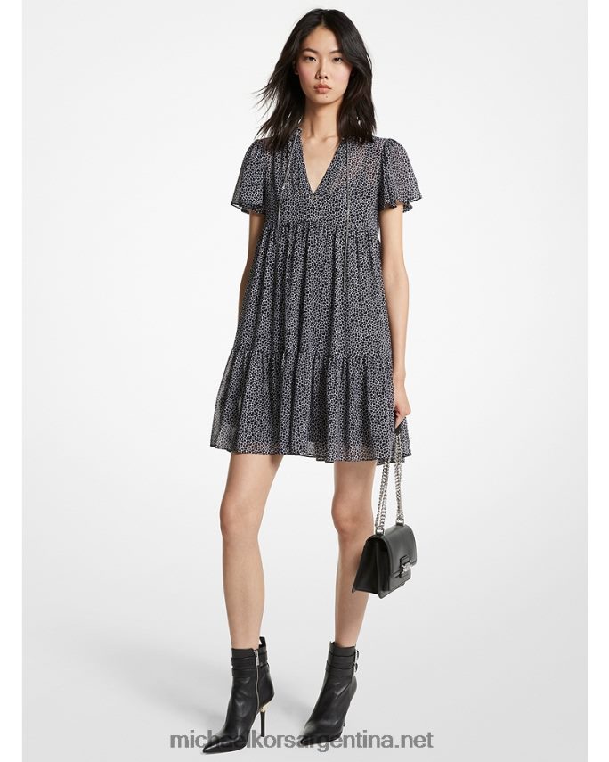 mujer blanco negro vestido a capas de georgette con estampado animal Michael Kors T46HB086