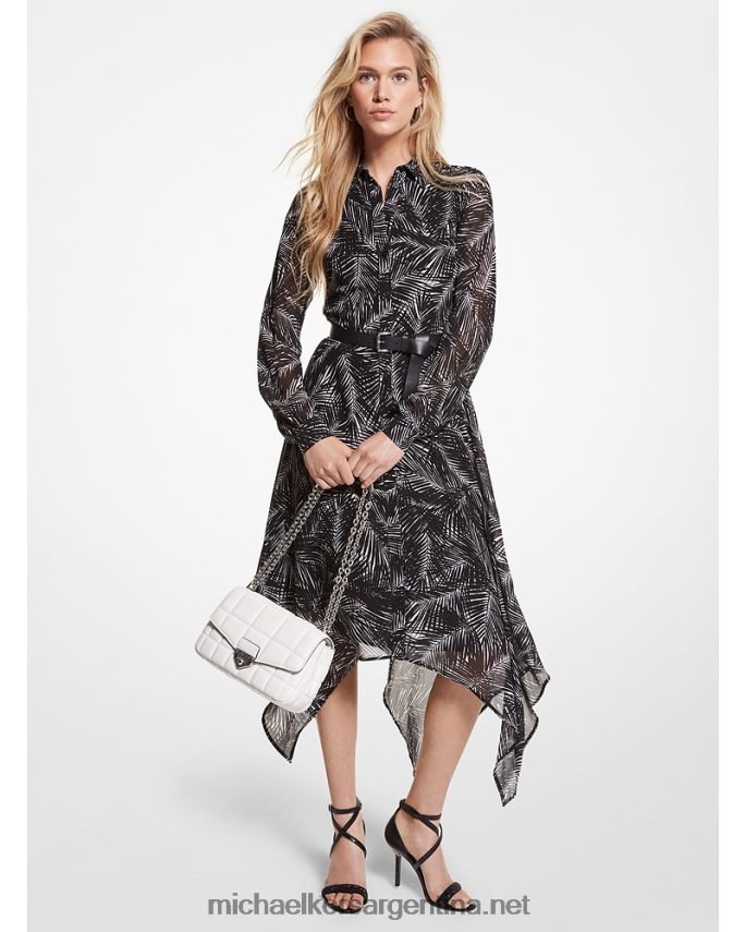 mujer blanco negro vestido camisero palm georgette pañuelo Michael Kors T46HB0106