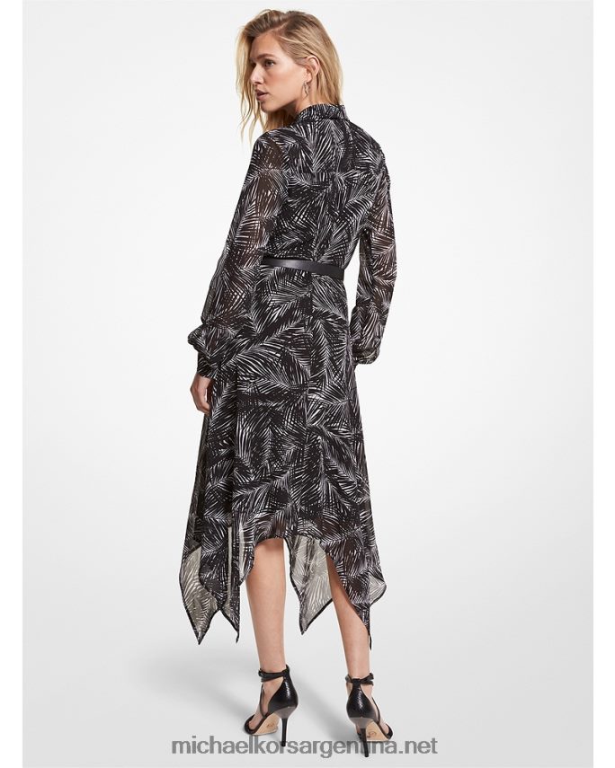 mujer blanco negro vestido camisero palm georgette pañuelo Michael Kors T46HB0106