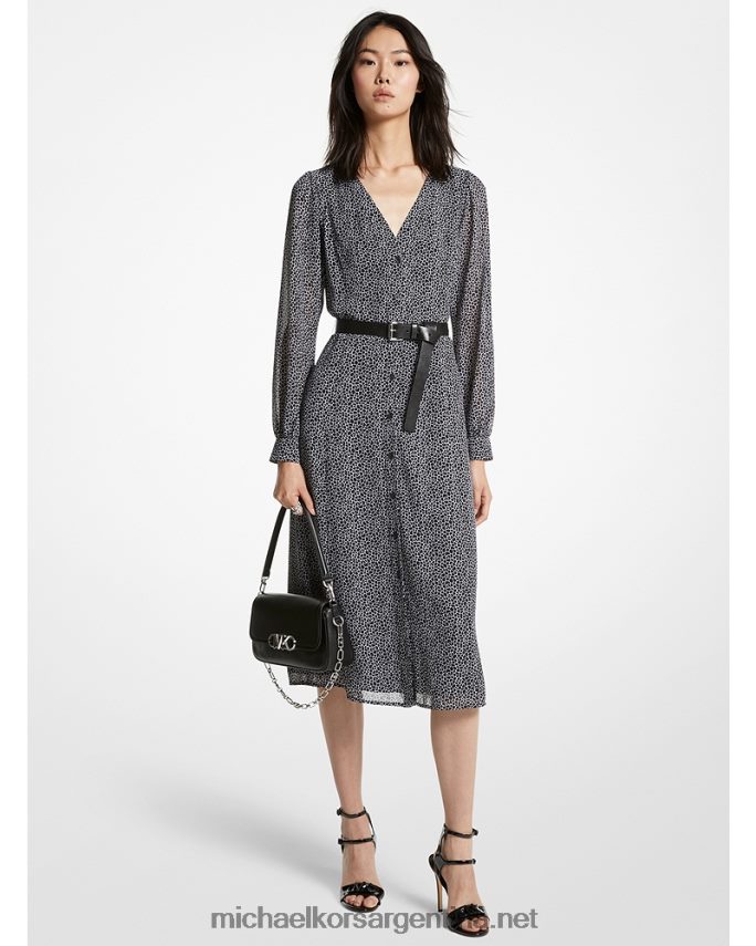 mujer blanco negro vestido midi de georgette con estampado animal Michael Kors T46HB091