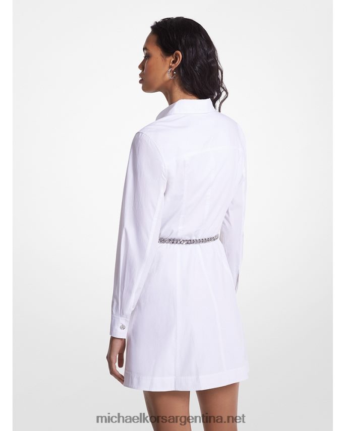 mujer blanco vestido camisero de popelina de algodón orgánico elástico con cinturón Michael Kors T46HB074