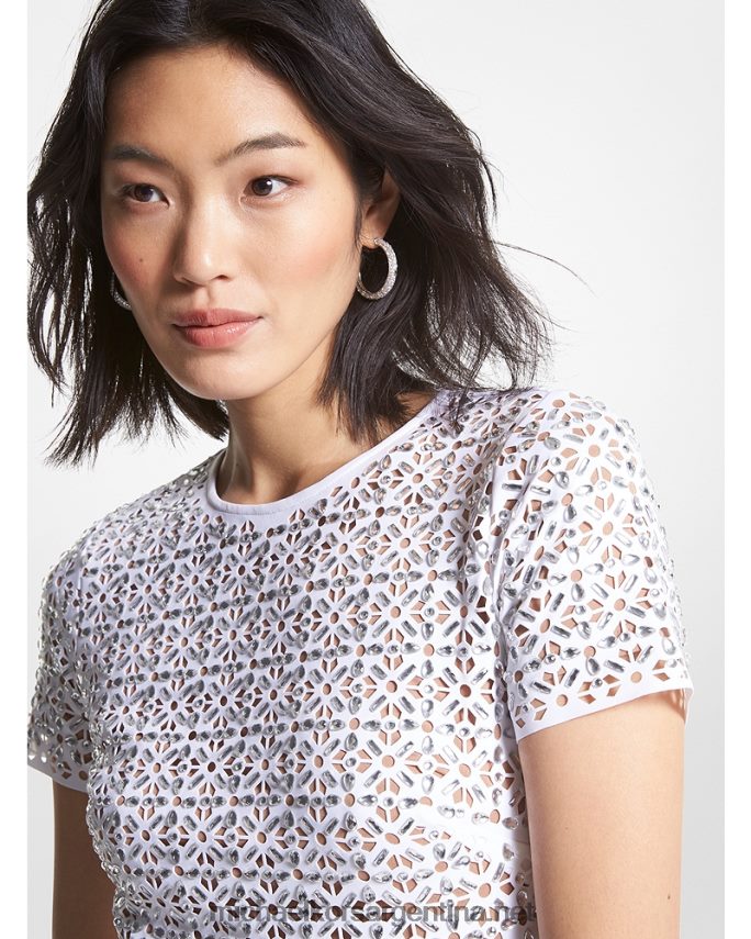 mujer blanco vestido de neopreno cortado con láser y adornado Michael Kors T46HB036