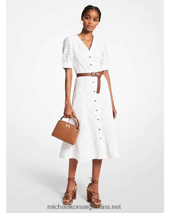 mujer blanco vestido midi con ojales de palma Michael Kors T46HB0154