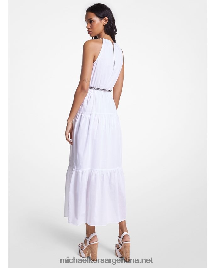 mujer blanco vestido midi de algodón con escote halter y cadena Michael Kors T46HB067