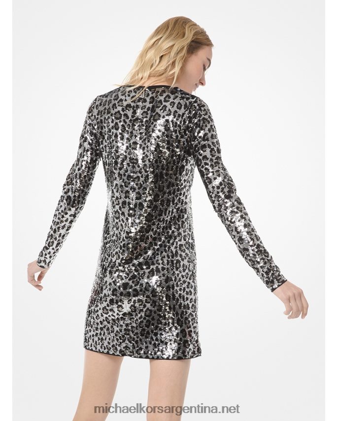 mujer bronce de cañón vestido de manga larga con lentejuelas de leopardo Michael Kors T46HB0173
