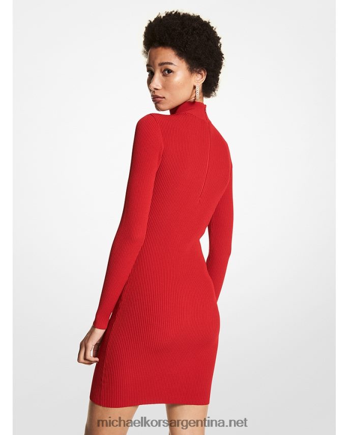 mujer carmesí vestido de canalé de viscosa elástica con aberturas Michael Kors T46HB0151