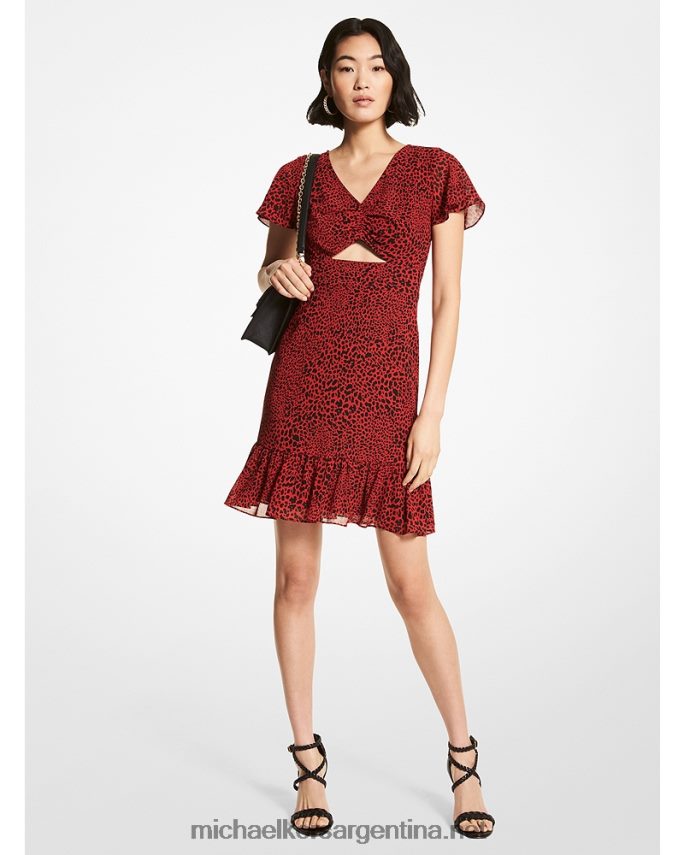 mujer carmesí vestido de georgette con estampado animal Michael Kors T46HB0155