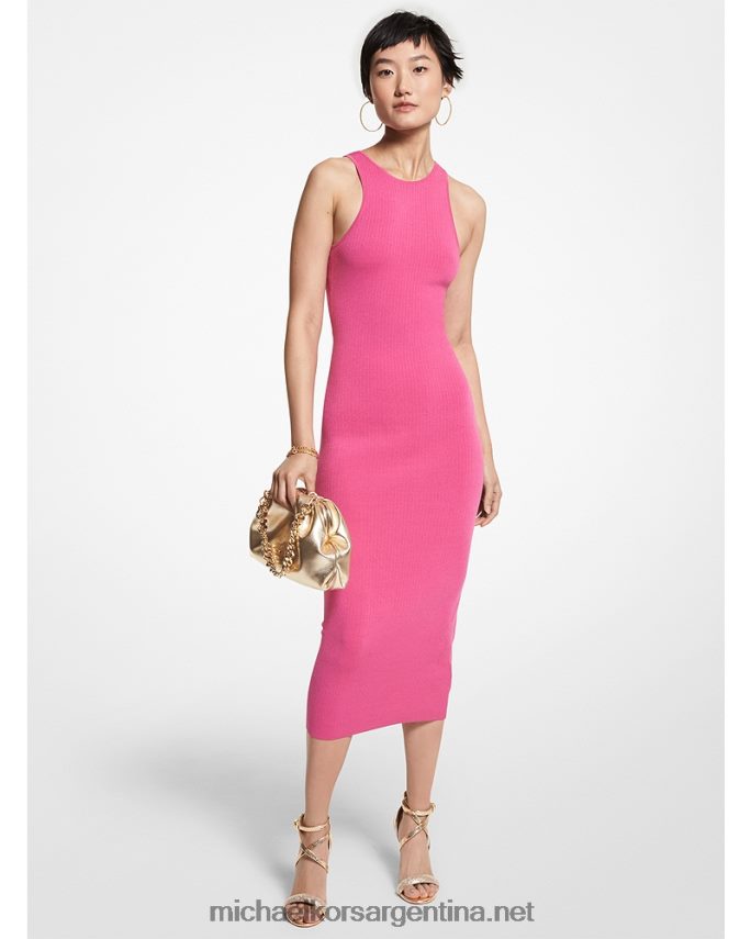 mujer cereza vestido de tirantes de viscosa elástica de canalé Michael Kors T46HB02