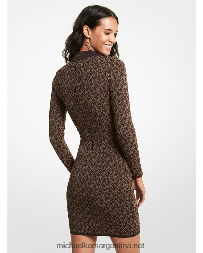 mujer chocolate vestido con logo en jacquard y cuello alzado Michael Kors T46HB0160