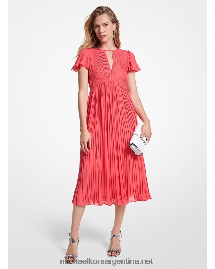 mujer geranio vestido midi plisado de georgette Michael Kors T46HB056