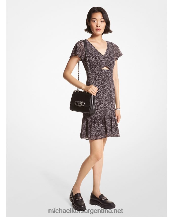 mujer gris malaquita vestido corto de georgette con estampado de leopardo Michael Kors T46HB0122