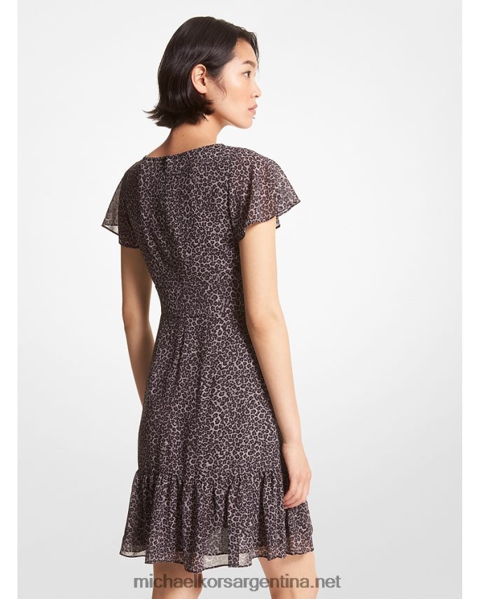 mujer gris malaquita vestido corto de georgette con estampado de leopardo Michael Kors T46HB0122