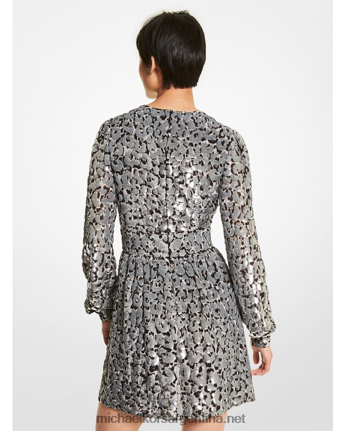 mujer gris malaquita vestido de georgette con estampado de leopardo y lentejuelas Michael Kors T46HB0110