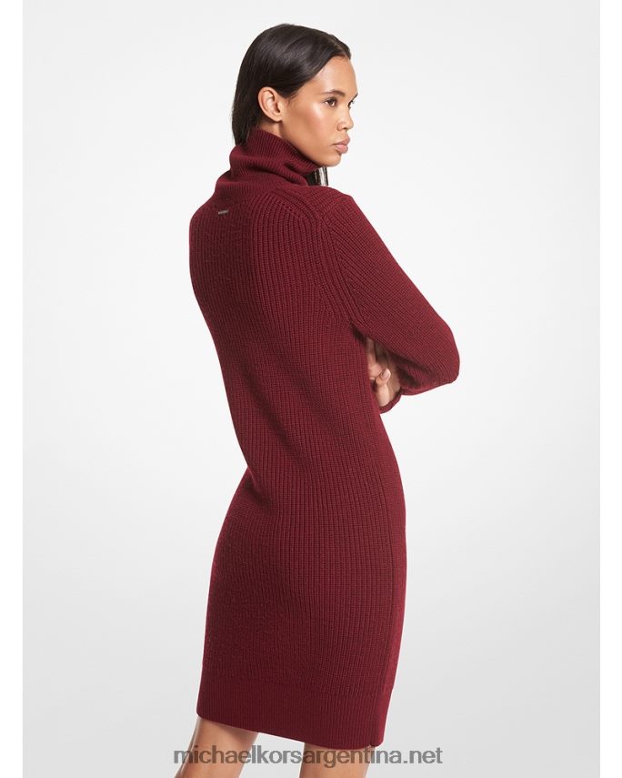 mujer merlot vestido tipo jersey de canalé en mezcla de lana y cachemir con cuello alto Michael Kors T46HB0136