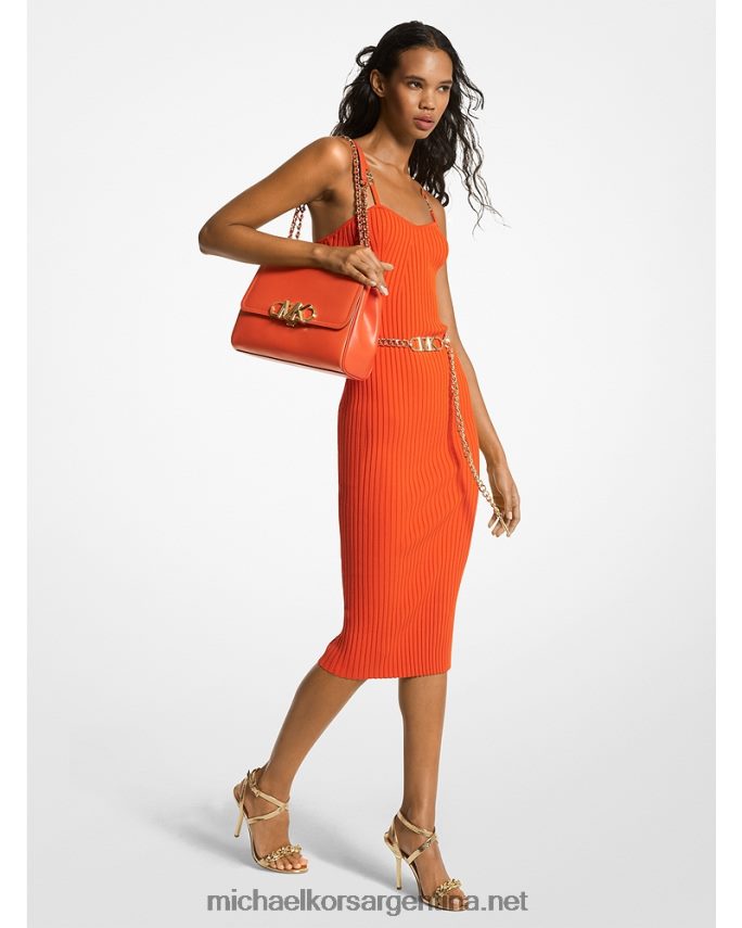 mujer naranja óptica vestido bustier de canalé de viscosa elástica con cinturón Michael Kors T46HB027