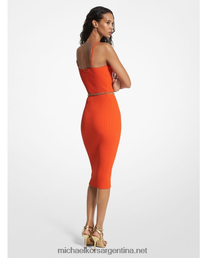mujer naranja óptica vestido bustier de canalé de viscosa elástica con cinturón Michael Kors T46HB027