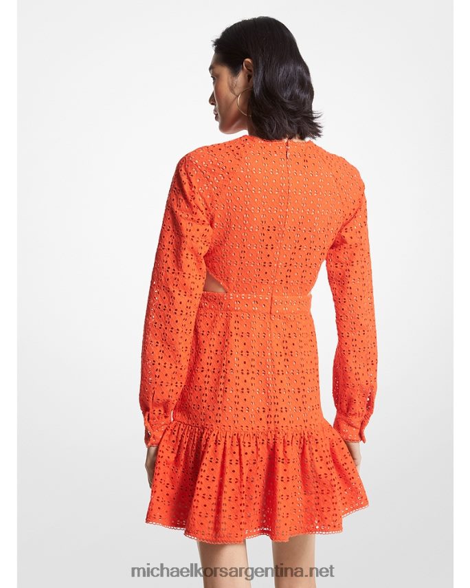 mujer naranja óptica vestido corto de algodón con ojales Michael Kors T46HB031