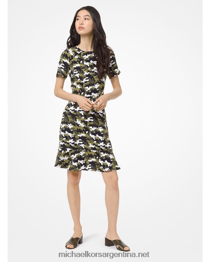 mujer negro/hiedra vestido de camuflaje con volantes Michael Kors T46HB0191