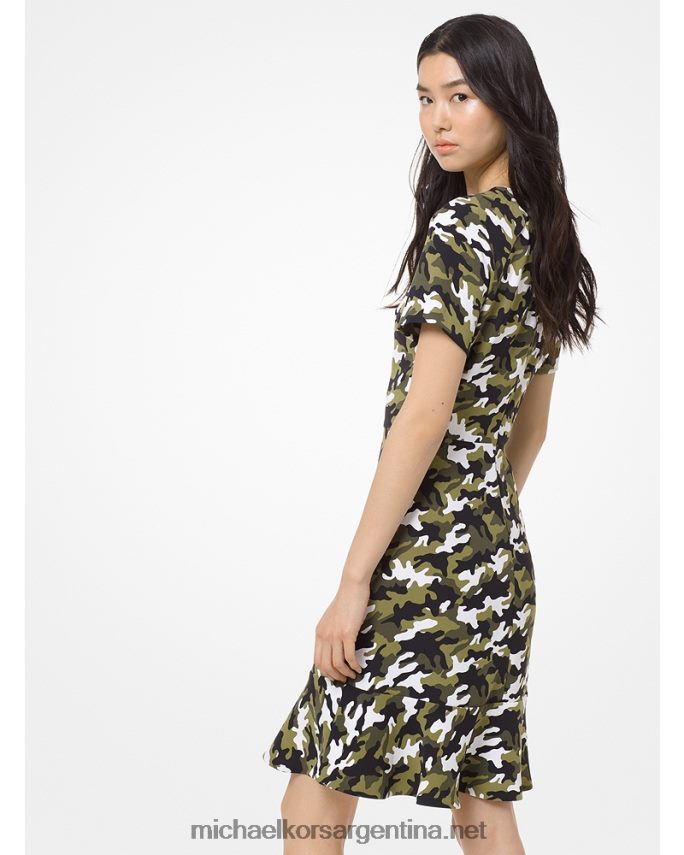 mujer negro/hiedra vestido de camuflaje con volantes Michael Kors T46HB0191