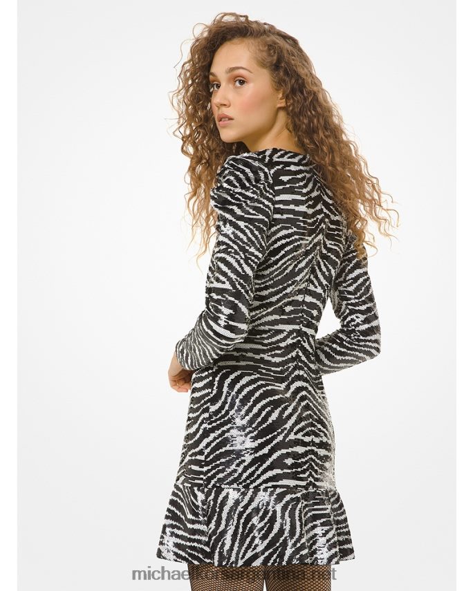 mujer negro/hueso vestido con volantes y lentejuelas de tigre Michael Kors T46HB0181