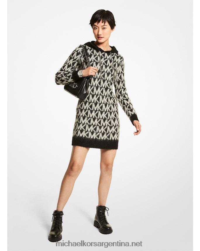 mujer negro/hueso vestido de punto cepillado con capucha y logo Michael Kors T46HB0132